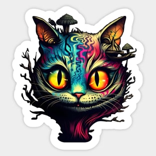 Cheshire Cat Alice in Wonderland Mushrooms Sticker